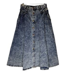 Vintage Cherokee Acid Wash Midi Jean Skirt Sz 6 80’s, 90’s